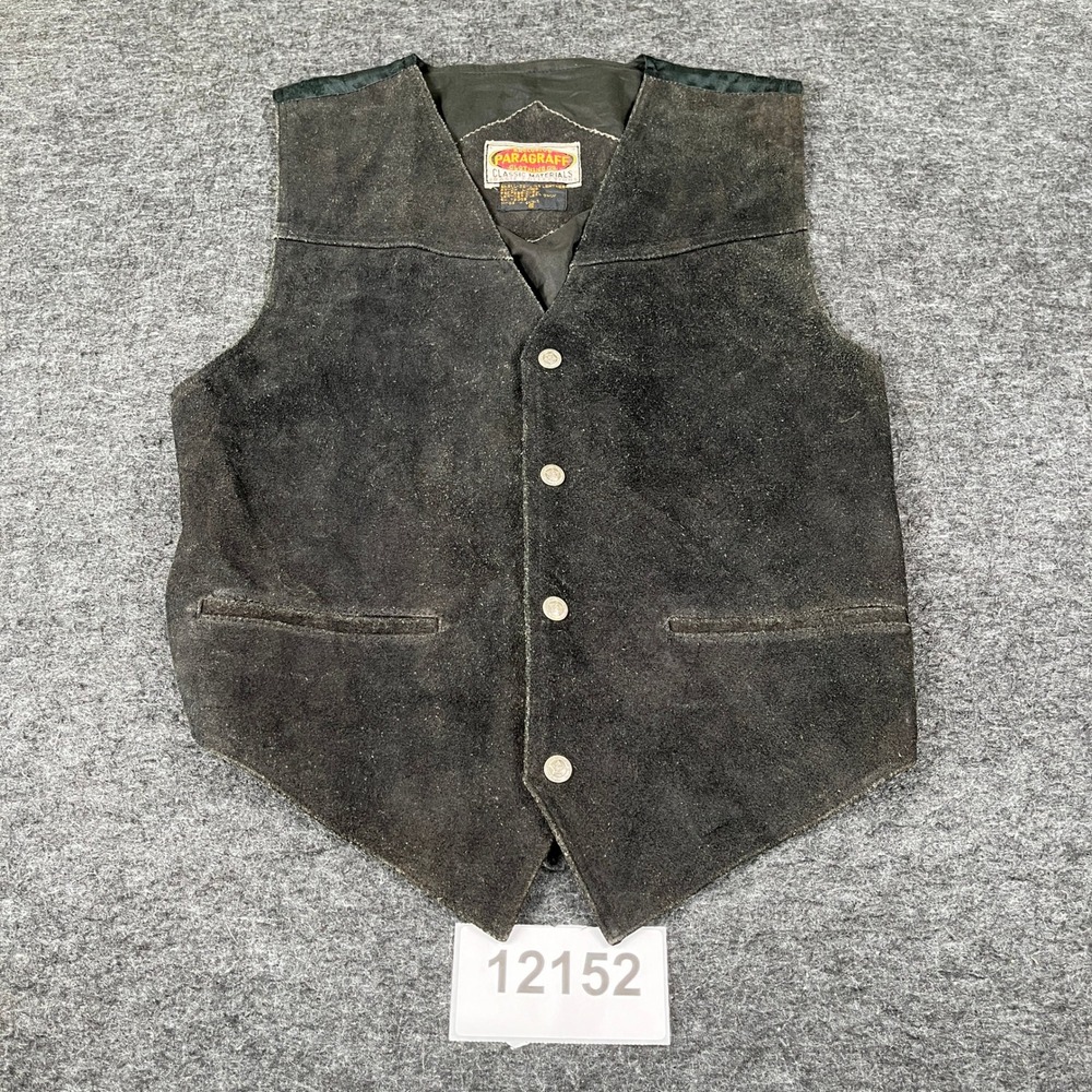 Vintage Paragraff Vest Mens S Black Genuine Leather Snap Front V Neck Western